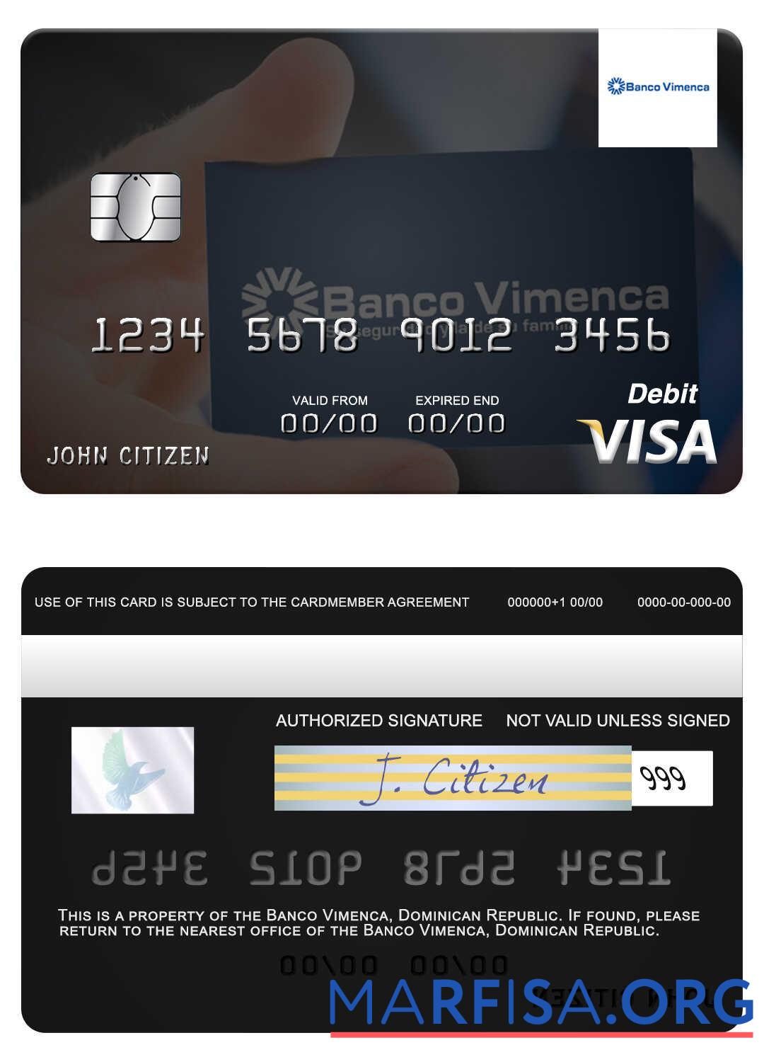 Printable Dominican Republic Banco Vimecan visa debit card template